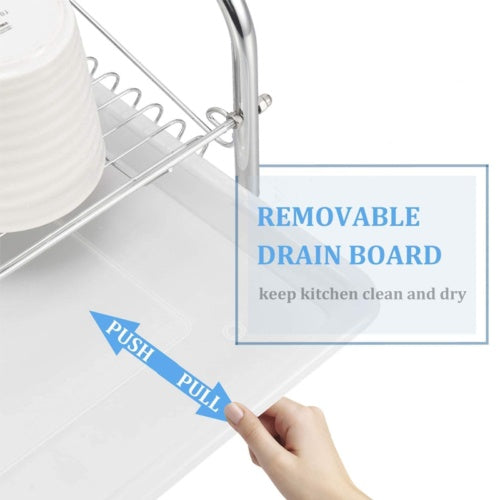 Dish Drying Rack, 2-Tier With Drip Tray Board, Bowl and Plate Holder