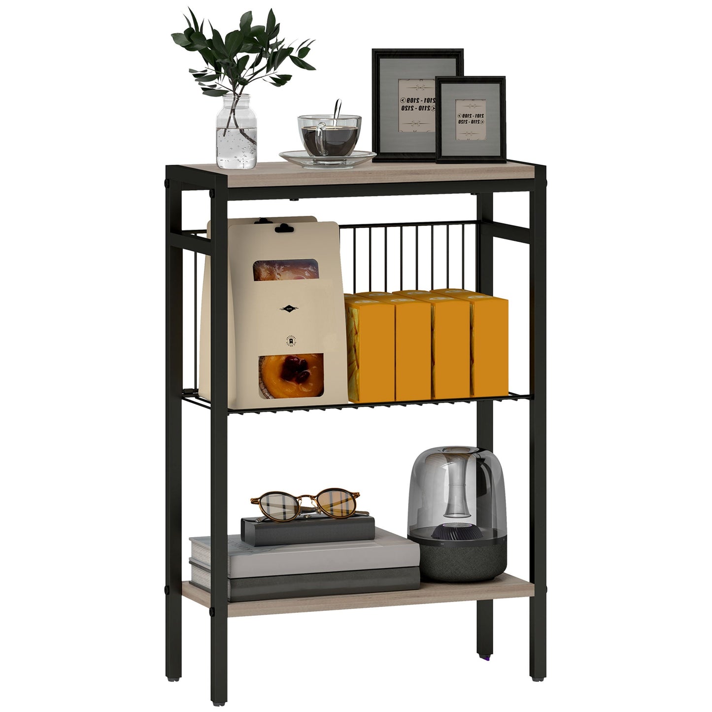 Three Shelf Industrial Side Table, Grey-0
