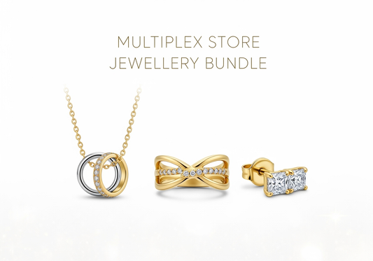 Multiplex Store Jewellery Bundle - 18K Gold Plated Ring, Studs and Necklace