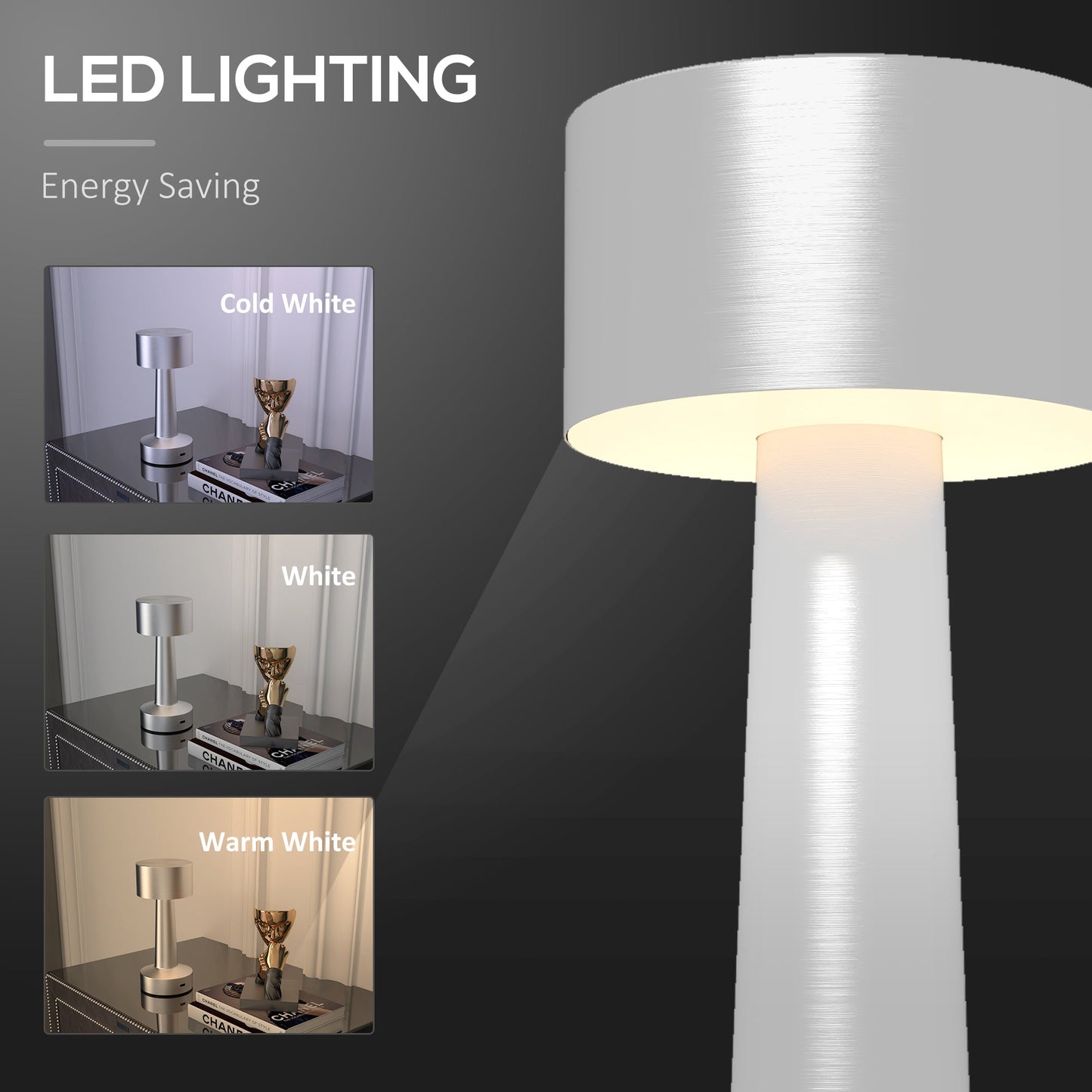 Cordless Table Lamp, Touch LED Desk Lamp with Rechargeable Battery, 3 Colour, for Bedroom Living Room, Silver-4